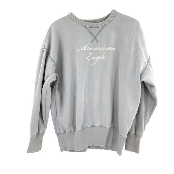 2/$30 AMERICAN EAGLE Light Blue Pullover Sweatshirt Size XS Relaxed Fit Vintage - Picture 3 of 7